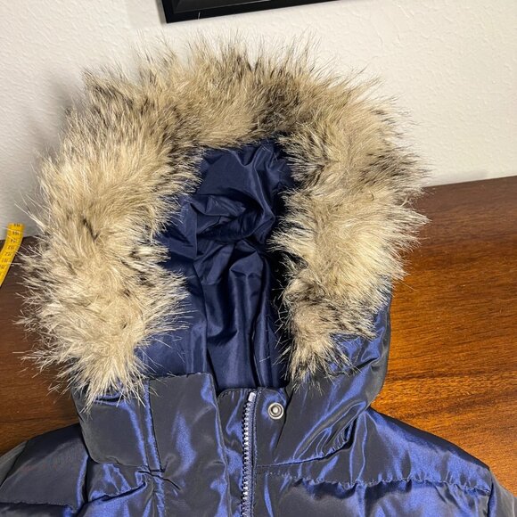 GAP Down Puffer Coat Parka Hooded Kids Blue Fur Trim Winter Quilted Sz 8 Medium - Picture 3 of 10